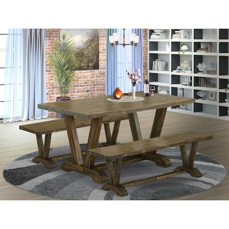 East West Furniture 3 Piece V-Style Dining Table Set - Distressed Jacobean V2-776